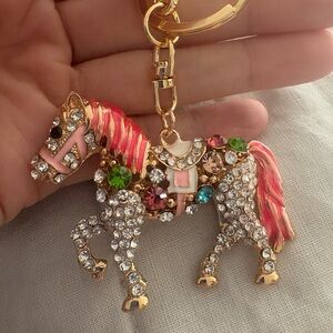 Crystal Horse Keychain with Multicolor Accents